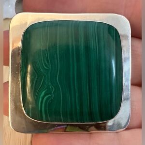 Malachite and Sterling Silver Pendant, Brooch, Modernist, Mexico